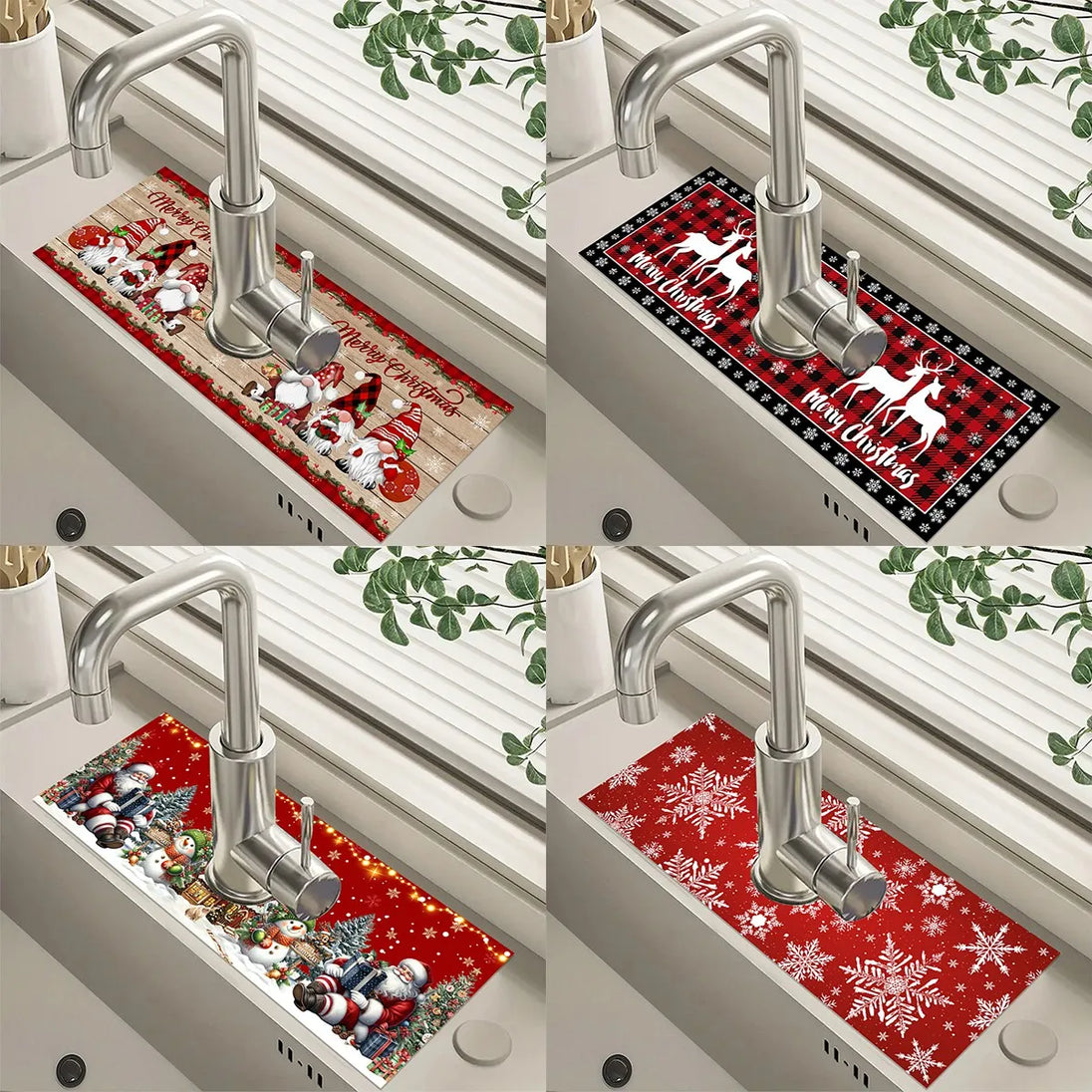 Saugfähige Weihnachts Wasserhahnmatte in vielen verschiedenen Motiven, ca. 38 x 14 cm und ca. 4 mm dick, zum Einschneiden und Anpassen an den Wasserhahn