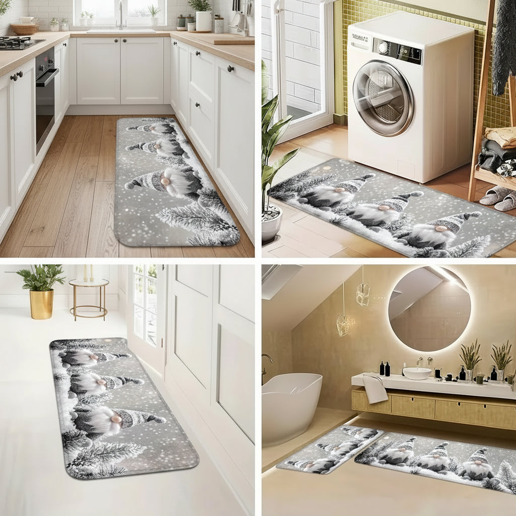 Weihnachtsläufer mit Wichtelmotiv für Küche, Flur, Waschküche und Badezimmer als winterliche Bodendekoration