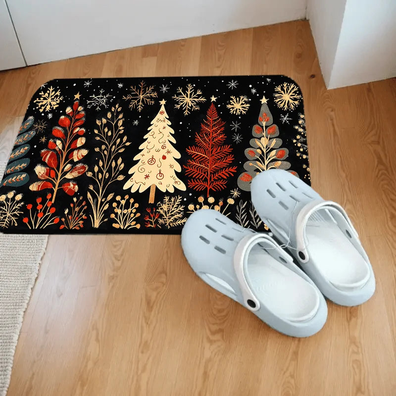 Dekorative Weihnachtsmatte mit Tannenbaum und winterlichen Zweigen als festliche Fußmatte für Flur und Eingangsbereich