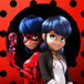 Diamond Painting mit Ladybug Heldinnen-Duo vor rotem Hintergrund mit schwarzen Punkten.
