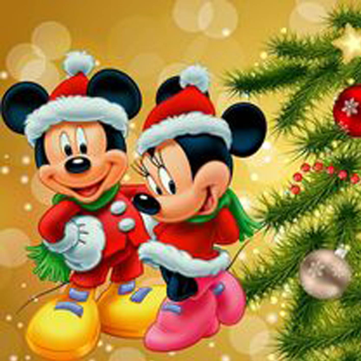 Diamond Painting Abbildung von Micky und Minni Maus in einer romantischen Pose mit großen roten Herzen.
