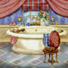 Diamond Painting Motiv eines dekorativen Holzschildes mit der Aufschrift „Zum Bad“ und floralen Ornamenten.
