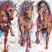 Diamond Painting drei galoppierende Pferde in einer bunten, abstrakten Farbexplosion.