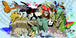 Diamond Painting mit Zebra, Löwe, Elefant, Panda, Flamingo und weiteren Tieren auf hellblauem Hintergrund.