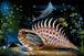Diamond Painting eines Delfins, der in einer großen Muschel am Meeresgrund lebt, umgeben von Fischen. 