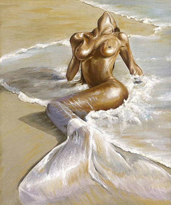 Diamond Painting einer bronzefarbenen Meerjungfrau an den Strand gespült wurde.
