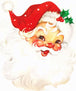 Diamond Painting eines lachenden Weihnachtsmanns im Profil mit roter Mütze und weißem lockigem Bart. 
