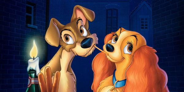Diamond Painting der berühmten Spaghetti-Szene mit Susi und Strolchi bei Kerzenschein.
