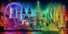 Diamond Painting einer Collage weltweiter Wahrzeichen wie Freiheitsstatue und Big Ben in bunten Farben.
