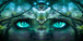 Diamond Painting mit mystischem Waldgeist aus Bäumen und leuchtend smaragdgrünen Augen.
