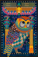 Diamond Painting einer bunt gemusterten Eule im ägyptischen Stil mit Scarabäus und Lotus-Symbolen.
