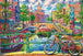 Diamond Painting mit Amsterdamer Grachten, Fahrrad, Brücke, Booten und bunten Giebelhäusern.

