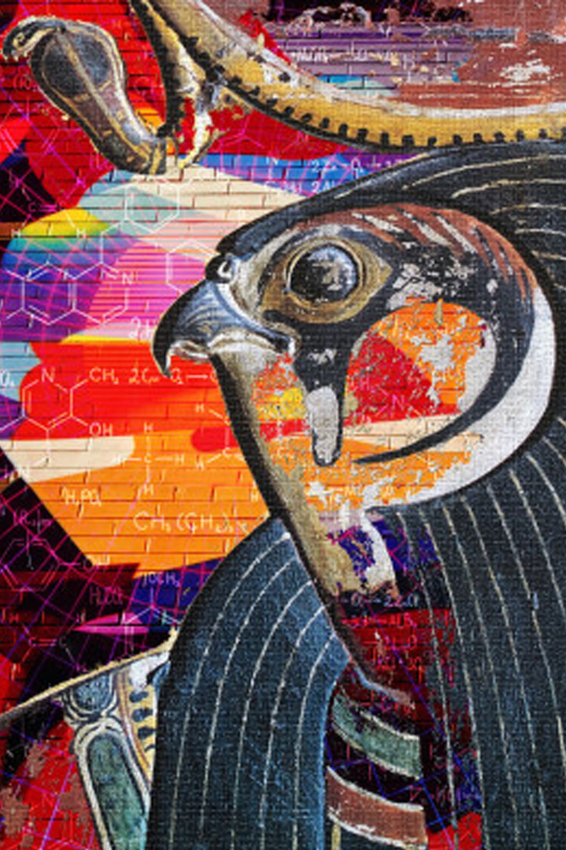 Diamond Painting mit Horus-Falke im modernen ägyptischen Collage-Stil.
