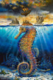 Diamond Painting mit farbigem Seepferdchen, Unterwasserwelt, Fantasieinseln und Segelschiff.