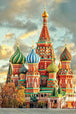 Diamond Painting der Basilius-Kathedrale in Moskau mit farbenfrohen Zwiebeltürmen unter bewölktem Himmel.