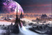 Diamond Painting mit riesigem Planeten über einer futuristischen Felslandschaft und Sternenhimmel.
