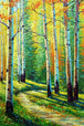 Diamond Painting mit sonnigem Birkenwald, hellem Waldweg und leuchtendem Herbstlaub.
