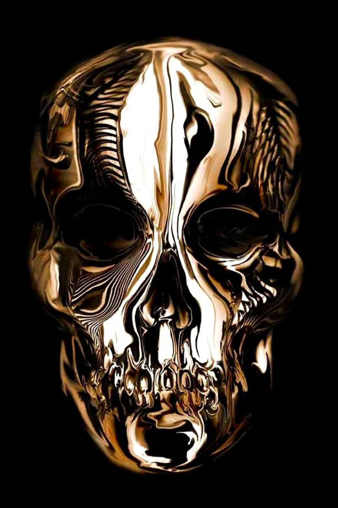Diamond Painting mit goldenem Totenkopf auf schwarzem Hintergrund im modernen Illustrationsstil.
