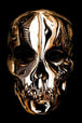 Diamond Painting mit goldenem Totenkopf auf schwarzem Hintergrund im modernen Illustrationsstil.
