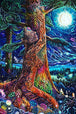 Diamond Painting mit kosmischem Lebensbaum, spiritueller Waldgestalt und leuchtendem Vollmond.