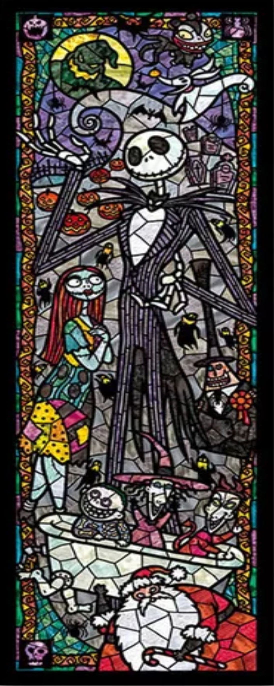 Diamond Painting von Jack Skellington und Sally im dunklen Nightmare Before Christmas Mosaik-Stil. 
