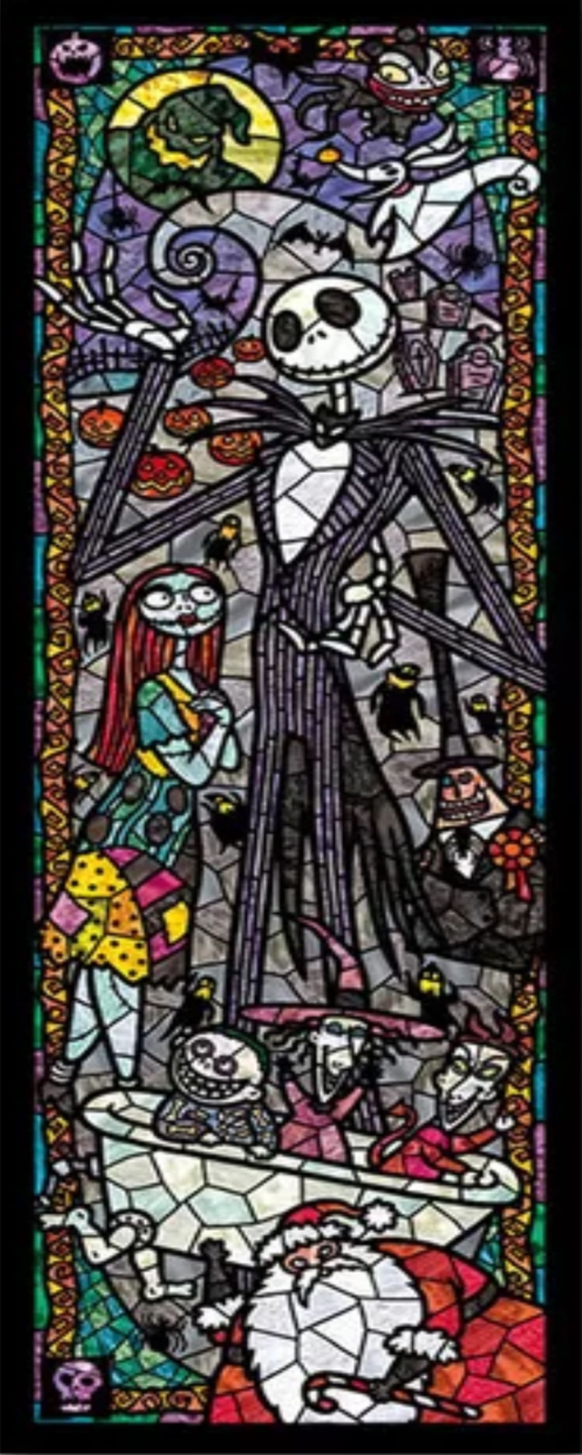 Diamond Painting von Jack Skellington und Sally im dunklen Nightmare Before Christmas Mosaik-Stil. 
