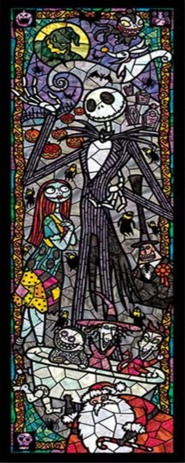 Diamond Painting von Jack Skellington und Sally im dunklen Nightmare Before Christmas Mosaik-Stil. 
