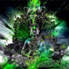 Diamond Painting eines meditierenden Buddhas auf einem verzierten Thron in leuchtend grüner Energie.