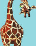 Diamond Painting mit einer einzelnen Giraffe vor hellblauem Hintergrund im Pop-Art-Stil.