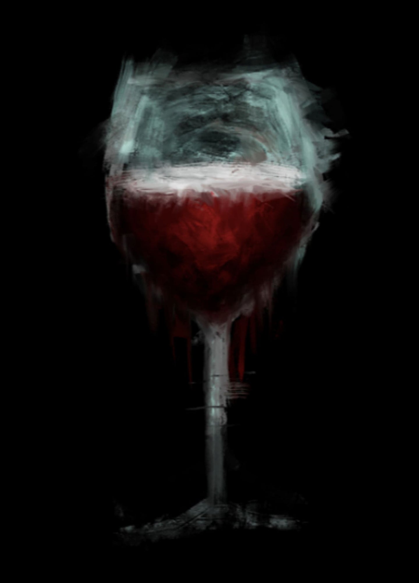 Diamond Painting eines roten Cocktailglases vor schwarzem Hintergrund.