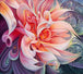 Diamond Painting einer abstrakten Blume in Pfirsichfarben mit Wassertropfen und Ornamenten im Hintergrund. 