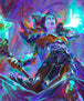 Diamond Painting mit futuristischer Zauberin, Stab und leuchtender Taube.