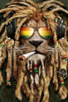 Diamond Painting eines Löwen mit Dreadlocks, Sonnenbrille und Kopfhörern im Reggae-Stil.
