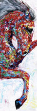 Diamond Painting eines steigenden Pferdes in bunter Pop-Art-Optik mit abstrakten Farbeffekten. 
