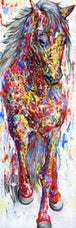Diamond Painting eines farbenfrohen Pferdes mit bunter Mähne auf hellem Hintergrund.