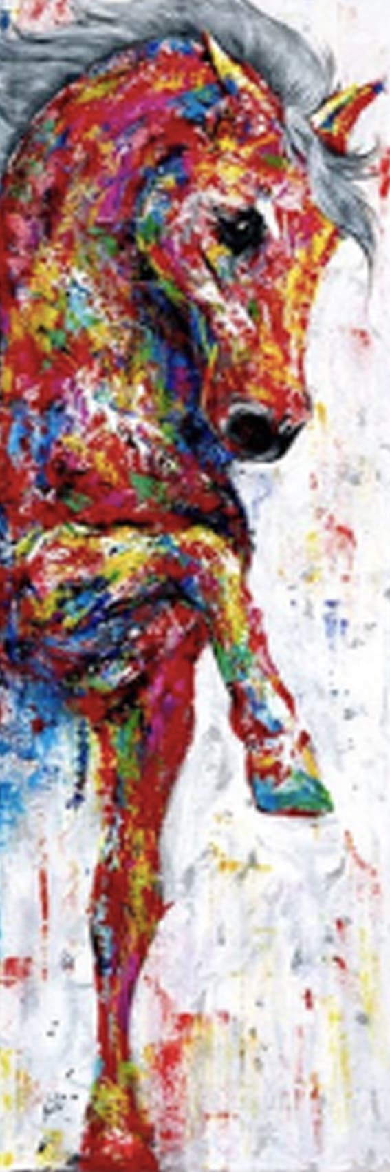 Diamond Painting eines Pferdes im spanischen Schritt mit bunter Pop-Art-Farbgebung.