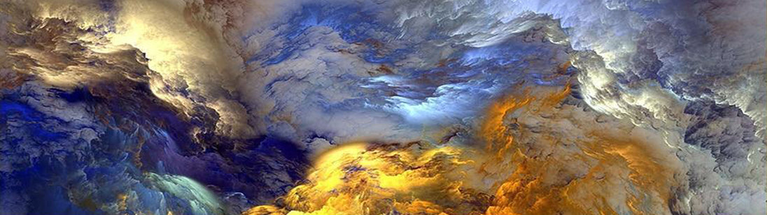 Abstraktes Diamond Painting mit wirbelnden blauen, goldenen und grauen Wolkenformationen.
