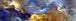 Abstraktes Diamond Painting mit wirbelnden blauen, goldenen und grauen Wolkenformationen.
